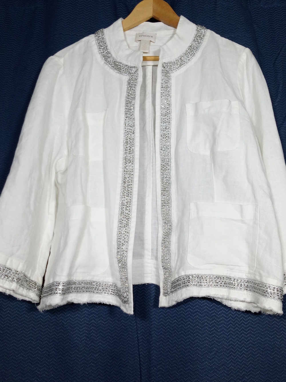 White Embellished Open-Front Jacket